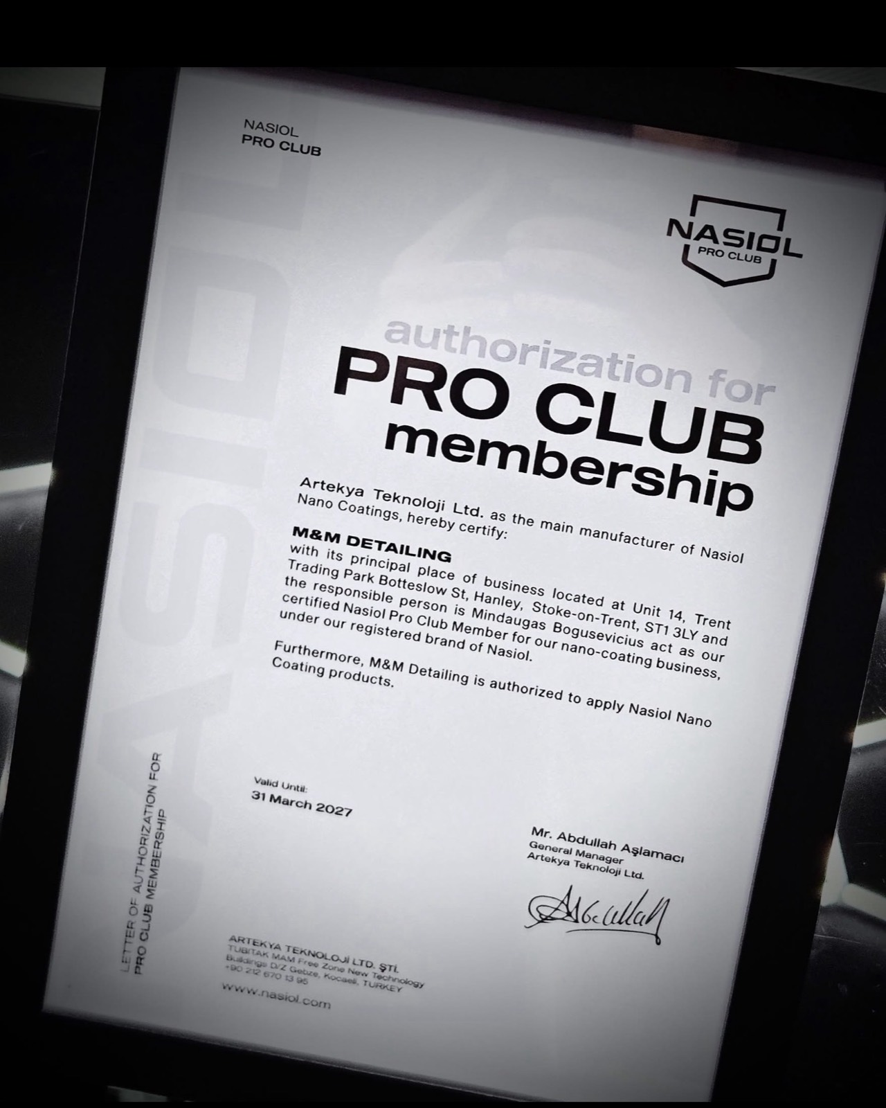 M&M Detailing NASIOL Pro Club certification